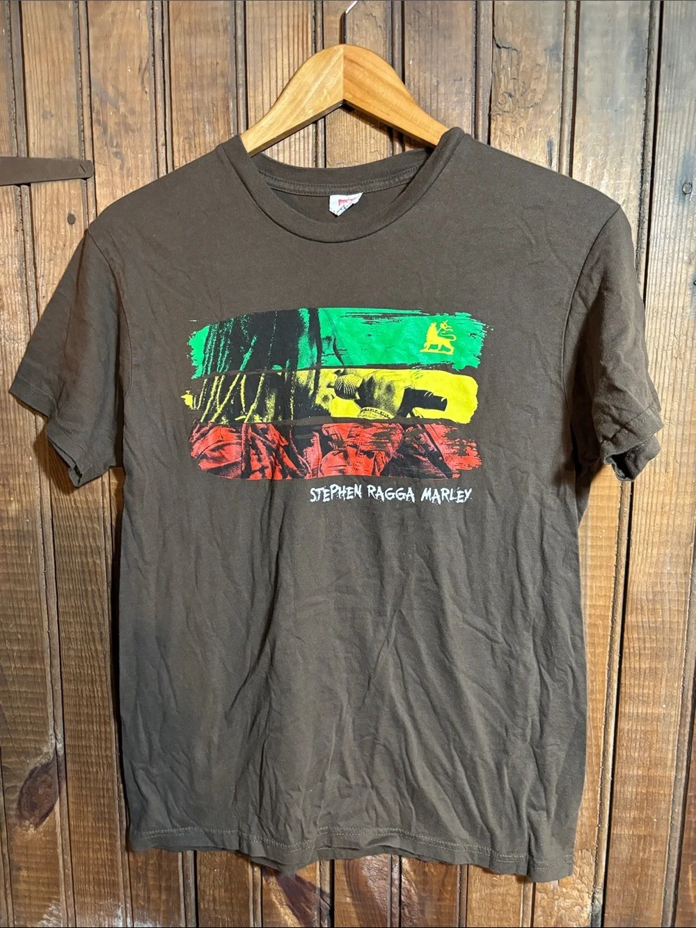 Stephen Ragga Marley Brown Graphic T-Shirt - Brown with Rasta Print